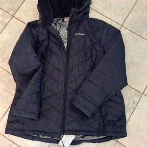 Columbia Blue Puffer Jacket with Chevron Stitching